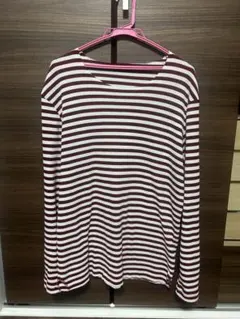 コムサイズム 長袖Tシャツ カットソー 白 えんじ L ボーダー ロンTのサムネイル
