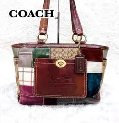 美品 コーチ トートバッグ パッチワーク レザー ターンロック デカロゴ 馬車