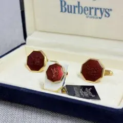 極美品バーバリー ホースロゴ カフス ピンバッジ 3点セット ボルドー/ゴールド