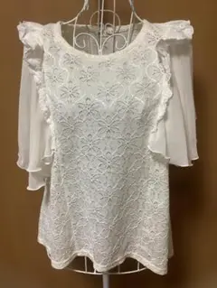 アクシーズファムレースシフォンフリルカットソー ホワイト