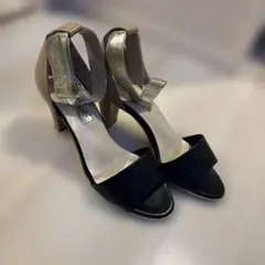 美品　結婚式　卑弥呼　ヒールサンダル ブラック・ゴールド・ベージュ箱付きのサムネイル