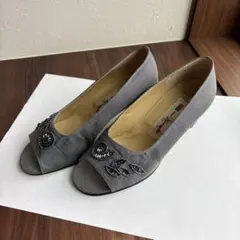 銀座カネマツ　グレー　オープントゥパンプス　23.5センチ