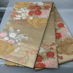 金色 花柄 扇子モチーフ 六通柄袋帯1232