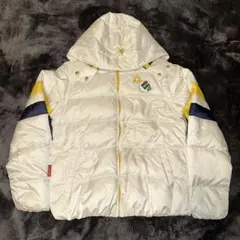 Le coq 4wayダウンジャケット　白×イエロー袖ライン　袖フード着脱可