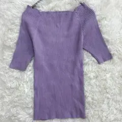 センスオブプレイス リブニット パープル F スクエアネック　美シルエット　細見