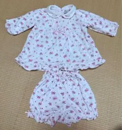 マザウェイズ　お花柄　白襟付きカットソー とパンツのセットアップ　69 ピンク