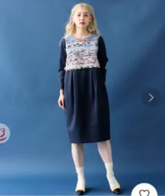 シャンブルドゥシャーム　コクーンシルエットワンピース　ネイビー　卒入