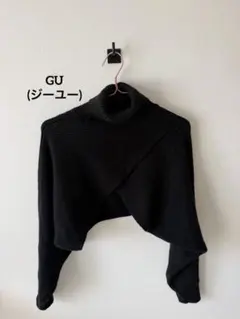 376【GU】レディース タートルネック ショート丈 ニット ブラック