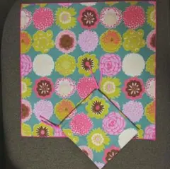 給食ナフキン&巾着セット☆北欧柄花ピンク・グリーン