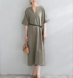 新品未使用】IENA イエナ B.サッカーVネックワンピース グリーンみー