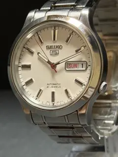 ★奇跡的美品！SEIKO セイコー５白文字盤裏スケ自動巻メンズ腕時計　動作良好！のサムネイル