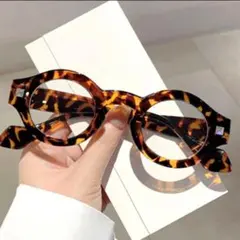 ラウンドフレーム スタッズメガネ 伊達眼鏡 レトロ べっ甲　韓国ファッション