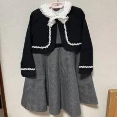 120入学式フォーマルドレス 黒と白のチェック柄