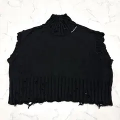 極美品 MARNI ロゴ刺繍ダメージニットベスト ブラック 40のサムネイル