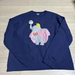 古着　長袖スエット　ディズニー　ダンボ　ネイビー　男女兼用　裏起毛　大きめサイズ