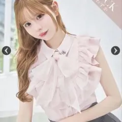michellMacaron ビジューリボンオフショルワンピース ピンクベージュ