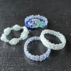 ハンドメイド　ビーズリング4個セット水色