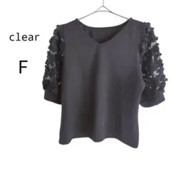 clear クリア レース袖 Vネック 半袖カットソー ブラック F フェミニンのサムネイル
