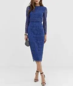 めろんぱ様専用：【試着のみ】asos/ロイヤルブルーレースドレス