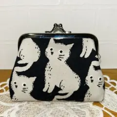 ハンドメイドがま口ポーチ　★猫ちゃん柄