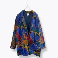3点¥10000 ビンテージ 古着 卸 レトロ 80's 総柄レーヨンジャケット