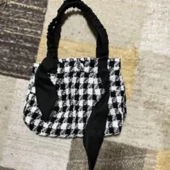 白黒チェック柄リメイクトートバッグ