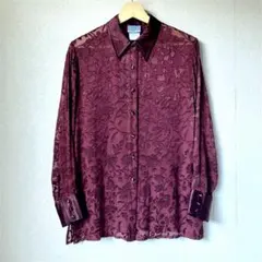 美品 LAURA ASHLEY 草花柄シアー シルク混合ロングブラウス