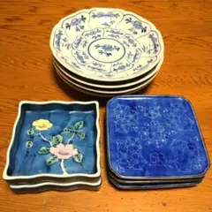 深川製磁 藍染桜 角皿 有田焼 昭栄窯 角皿 松峰窯なずな 花形皿 計8枚セット
