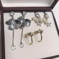新品未使用のシルバーとゴールド、パールのピアス3点セット