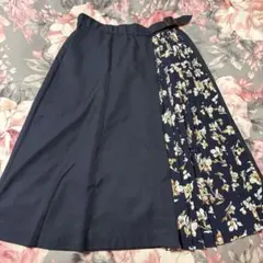 しまむら Avail ネイビー 花柄 フレアスカート Lサイズ