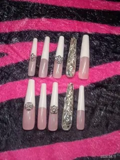 フレンチロングネイルチップ 10個セット ピンク系