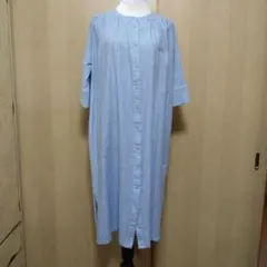 【ZAMPA】五分袖シャツワンピース 水色 銀糸 縦ライン Ｌ～４Ｌのサムネイル