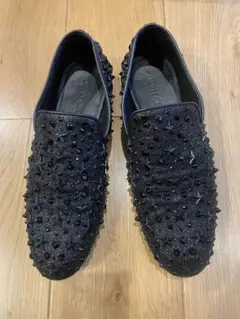 JIMMY CHOO スタッズ付きスリッポン ブラックグリッター