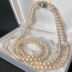 花珠級テリ✨あこや本真珠 7-7.7mm セミロング2連パールネックレス