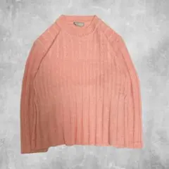 ニット ケーブル編み リブ編み ラメ サーモンピンク 大人可愛い デザイン古着