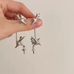 N6180 星形シルバーイヤーカフ クリスタル付き イヤーカフ　レディースピアス