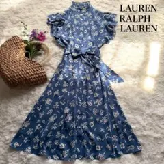 ローレンラルフローレン 2025ss 膝丈 ワンピース 花 フリル QRタグ L