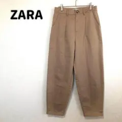 【ザラ】ベージュ タック入りカジュアルパンツ M相当 ワイドストレートn4305