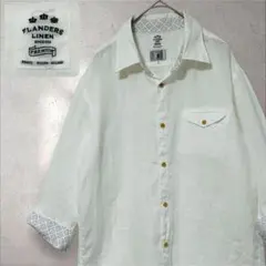 美品✨FLANDERS LINEN マーク付 リネンシャツ　白シャツ 麻100%