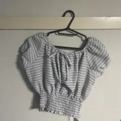 GRL at2072 チェック柄オフショルダーリボンショート丈トップス