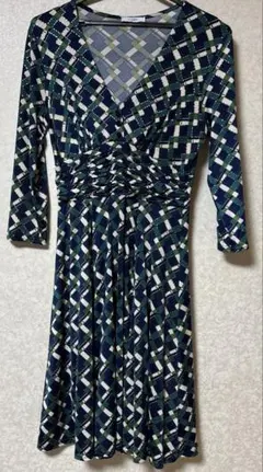 EGERIE チェック柄七分袖ひざ丈ワンピース