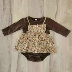ブラウン花柄ワンピースロンパース