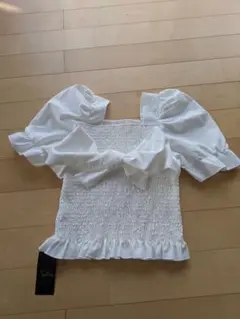 SpRay ホワイト シャーリング パフスリーブ トップス Fサイズ