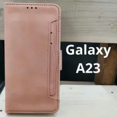 GalaxyA23手帳型高級レザーカードケース装着ピンクスマホケーススタンド式