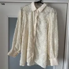 アイボリー フラワー刺繍 長袖シャツ M