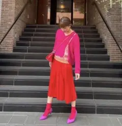 LE CIEL BLUE 赤 プリーツスカート ロングスカート 川口春奈38 Mのサムネイル