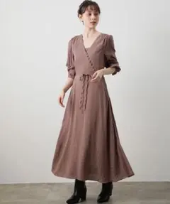 ViS ロングワンピース（インナー付き）ダークブラウンのサムネイル