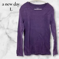 値引き◎a new day【L】パープル 長袖Tシャツ シンプル 無地 メンズ