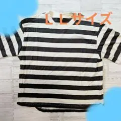 [お買い得！]黒と白のストライプ 半袖Tシャツ LL