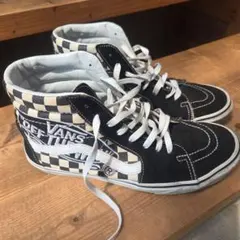 希少❗Vans Sk8-Hi ブラック/チェッカー ハイカット刺繍　27.5